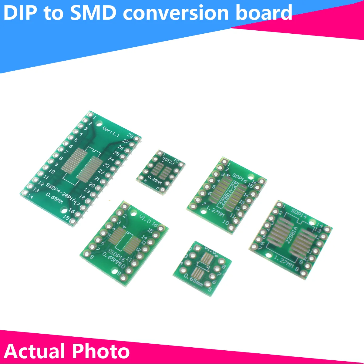 5/10PCS Zestaw płytek PCB SMD Turn To DIP Adapter Plate SOP MSOP SSOP TSSOP SOT23 8 10 14 16 20 28 SMT To DIP