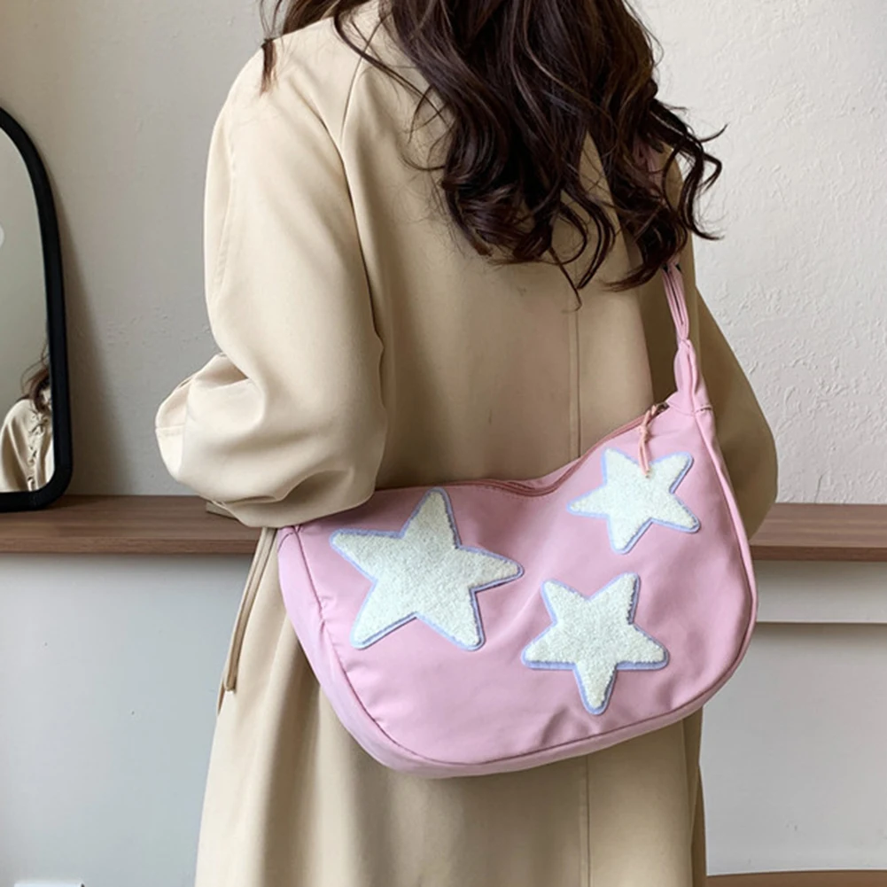 Women Canvas Messenger Bag Versatile Star Shoulder Bag Adjustable Strap Y2k Hobo Bag Pentagram Satchel Bag Slouchy Travel Bag