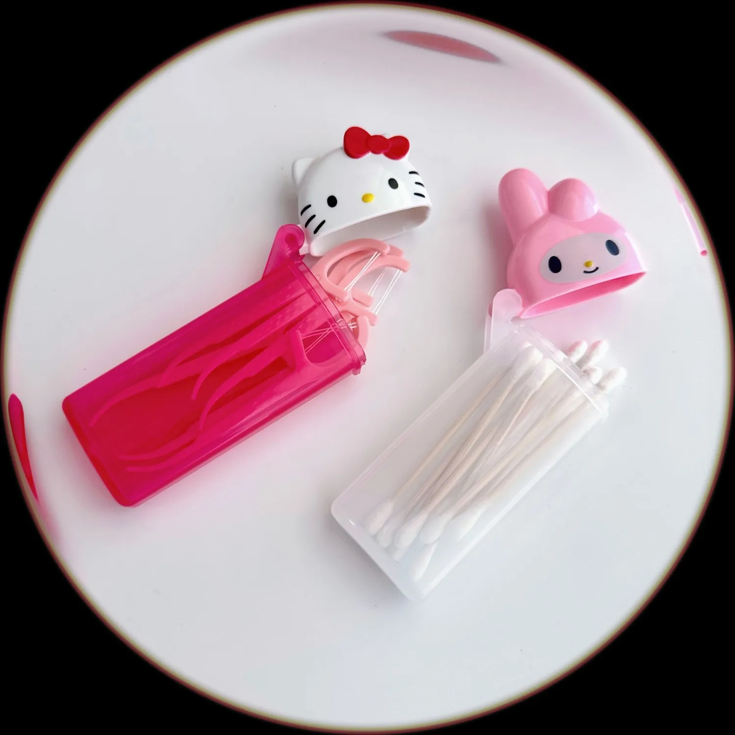 Anime dos desenhos animados kitty caixa de armazenamento kawaii mymelody bonito palito cosméticos cotonete caixa de armazenamento portátil viagem mini recipiente