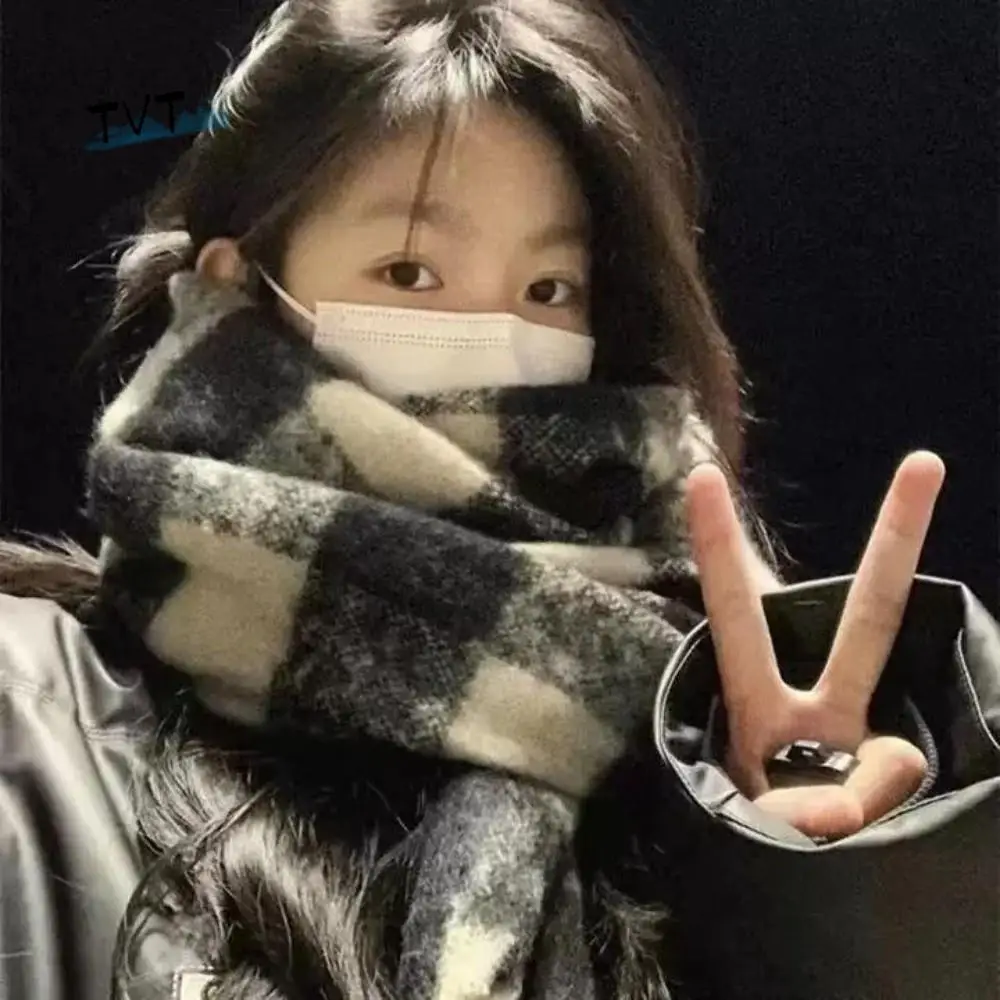 

Simple Pashmina Plaid Wool Scarf Tassel Thicken Winter Cashmere Scarves Korean Style Warm Long Shawl Autumn Winter