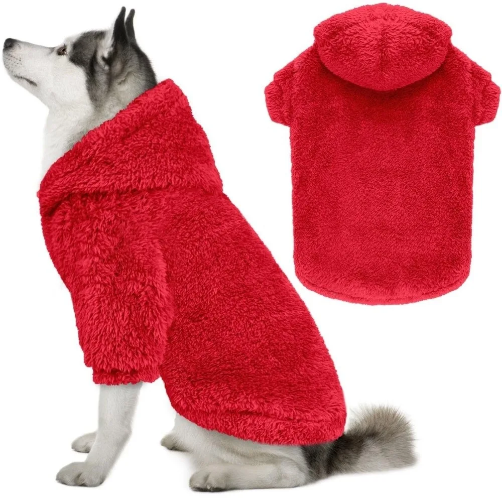 

Fuzzy Warm Dog Fleece Hoodie Soft Double-Sided Puppy Hooded Coat Cozy Pet Fleece Costume Indoor