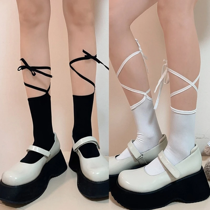 1 Pair Women's Ankle Socks Jk Uniform Lace Up Short Socks Thin Summer Calf Socks