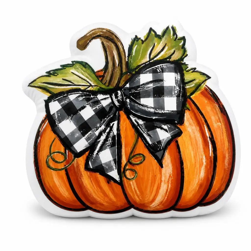 Halloween Pumpkin Buffalo Plaid Fall Autumn Plush Pillow Cushion Irregular Stuffed Throw Pillow Home Decor Gift Sofa Bed Couch