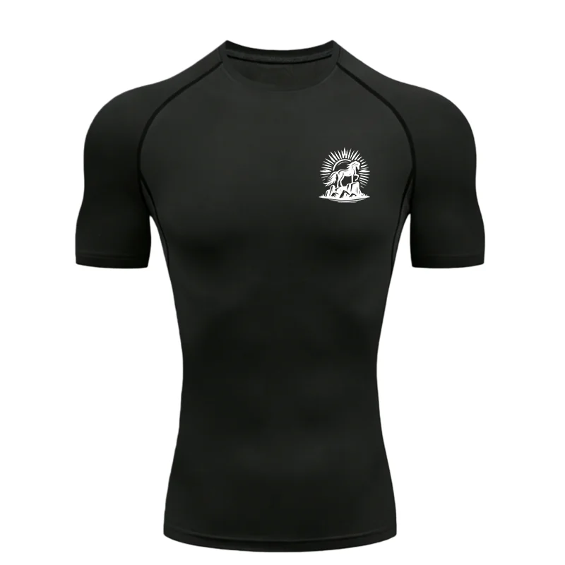 Horse On Rock With Sunburst 2026 Herren-Sport-T-Shirt, Training, Fitness, Kompression, Workout, T-Shirt, Herren-Fitness-T-Shirt