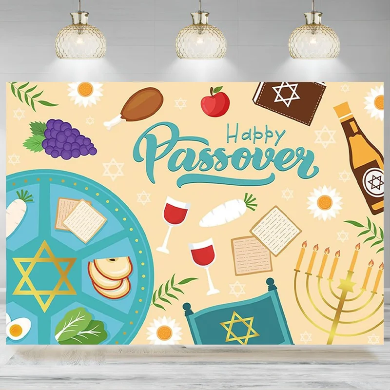 Happy Passover Backdrop Jewish Holiday Decoration Banner  Pesach Photographic Background Wedding Festive Welcome Porch Banner