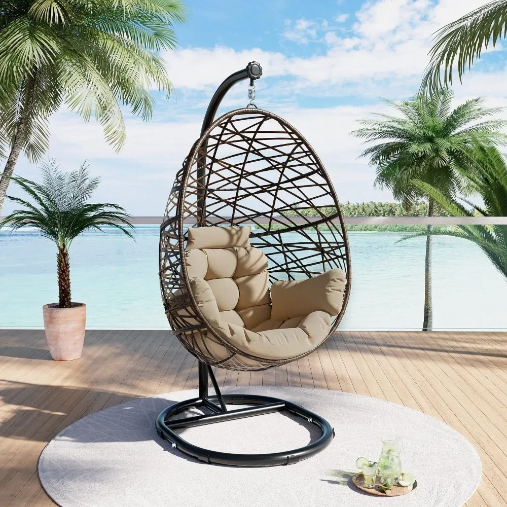 

Outdoor Wicker Tear Drop Hanging Egg Chair Color Cushion Beige