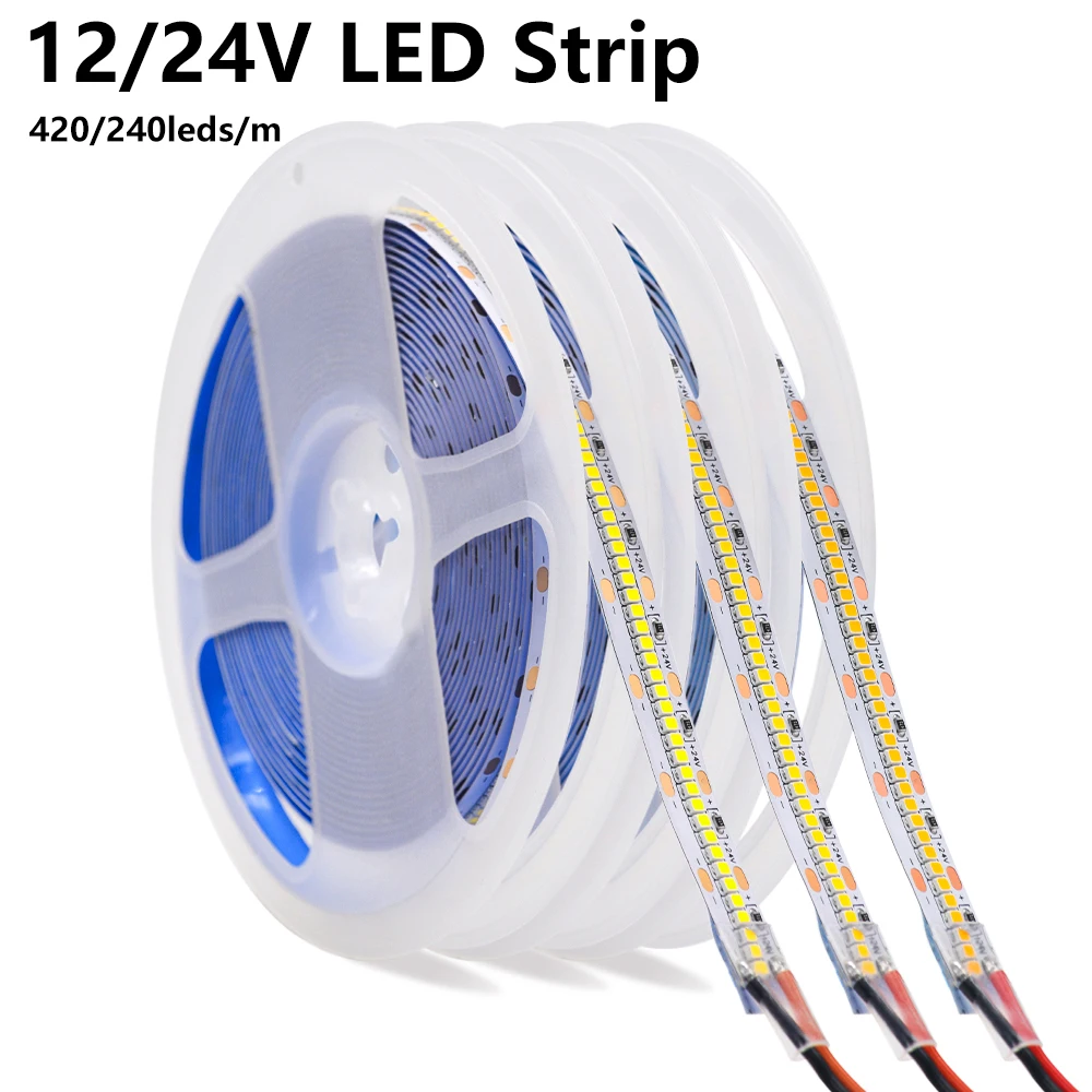 12V/24V LED Strip 5M 420/240LEDs/m SMD 2835 2025 Flexible LED Tape IP21 IP67 Waterproof LED Light Lamp Cool/Warm/Natural White