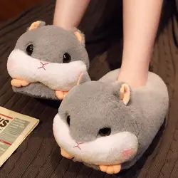 2024 Animal Slip On mocassino pantofole Sad Hamster peluche pantofole casa Soft Warm Furry Slides Women Cozy Indoor Floor Shoes