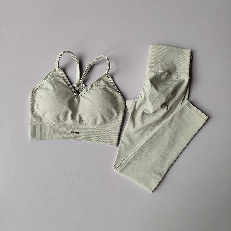 2-teiliges Damen-Sport-BH-Yoga-Set, schnelltrocknend, hüftformend, Fitness-Gym-Workout-Set, Leggings-Set, Sportbekleidungs-Set – Detail 5