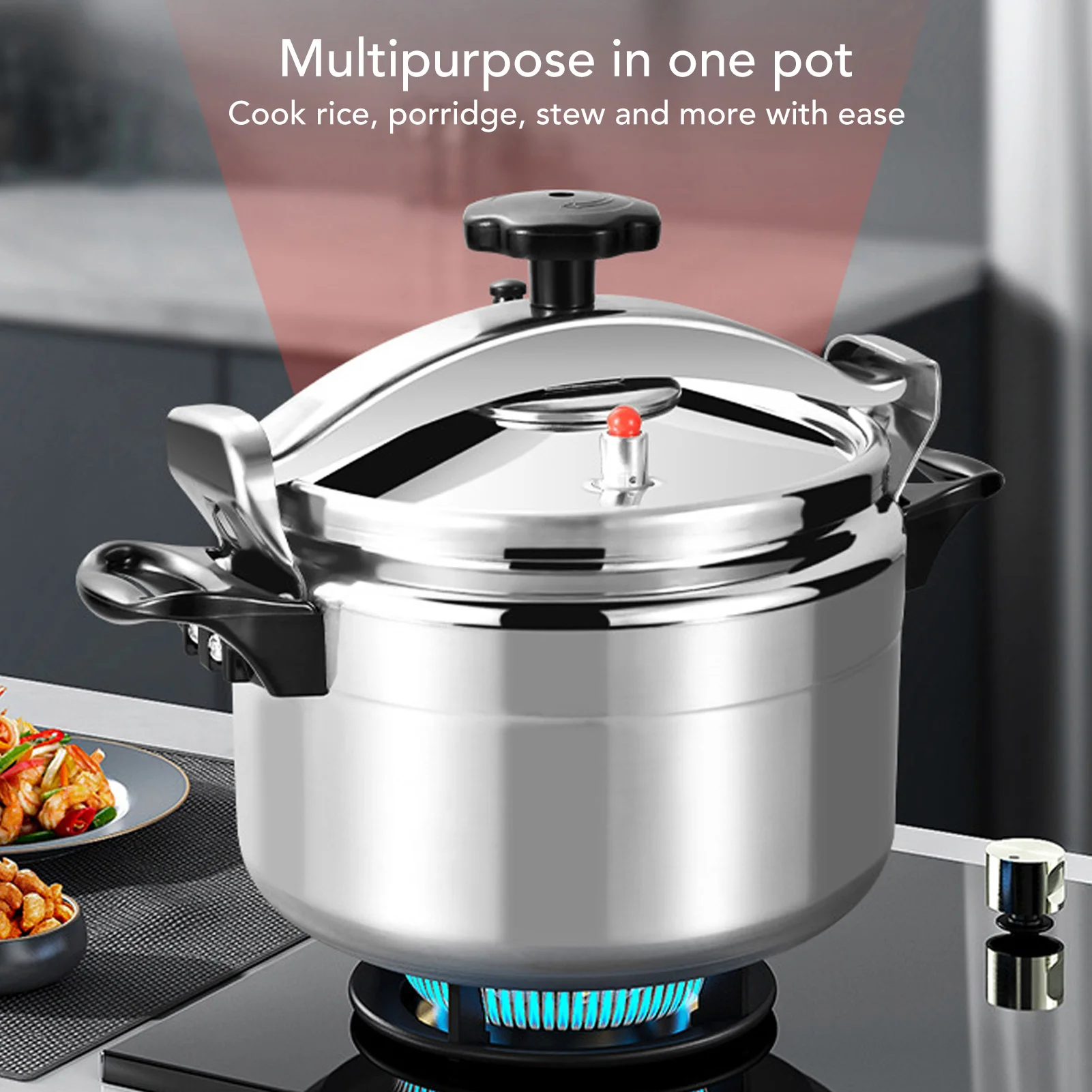 Dual Ear Design for Gas Stove Family，7L Professional Aluminum Pressure Cooker Non-Coating Large Capacity