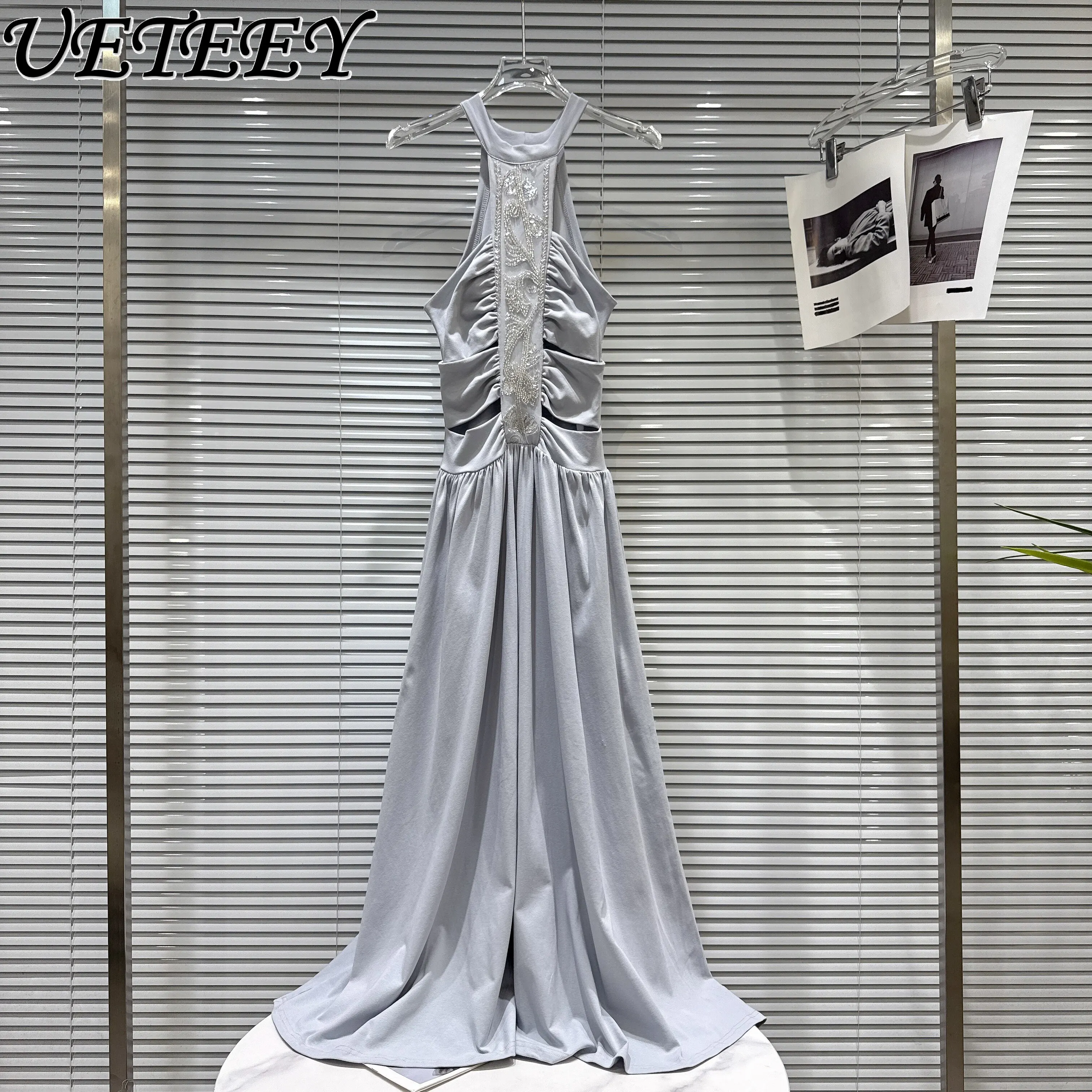 

Новое летнее элегантное вечернее платье макси 2026 года с вышивкой бисером и сетчатым узором, на бретельках, для женщин, для вечеринок и дней рождения