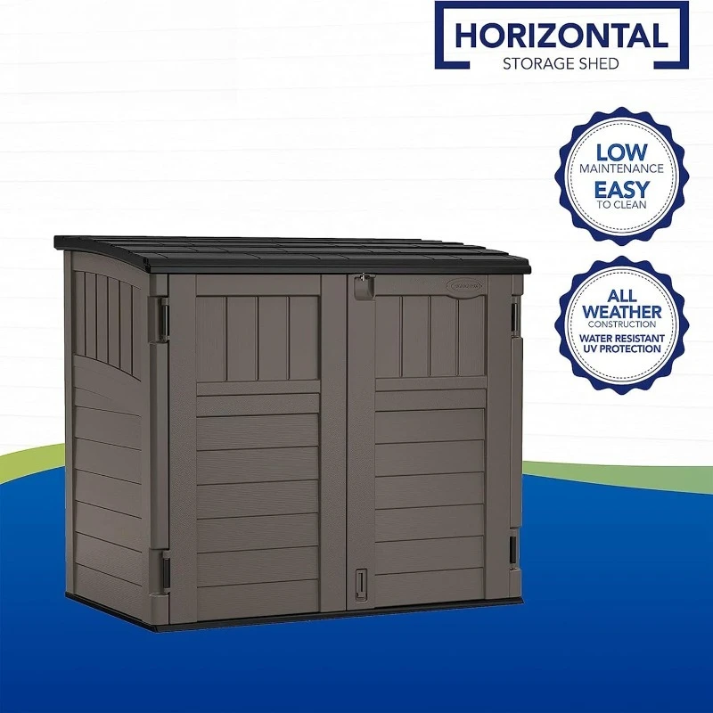 سقيفة تخزين خارجية للفناء الخلفي والحديقة، أفقية، 4 × 2.5 بوصة، رمادي حجري - سطح خزانة محمول للأدوات
