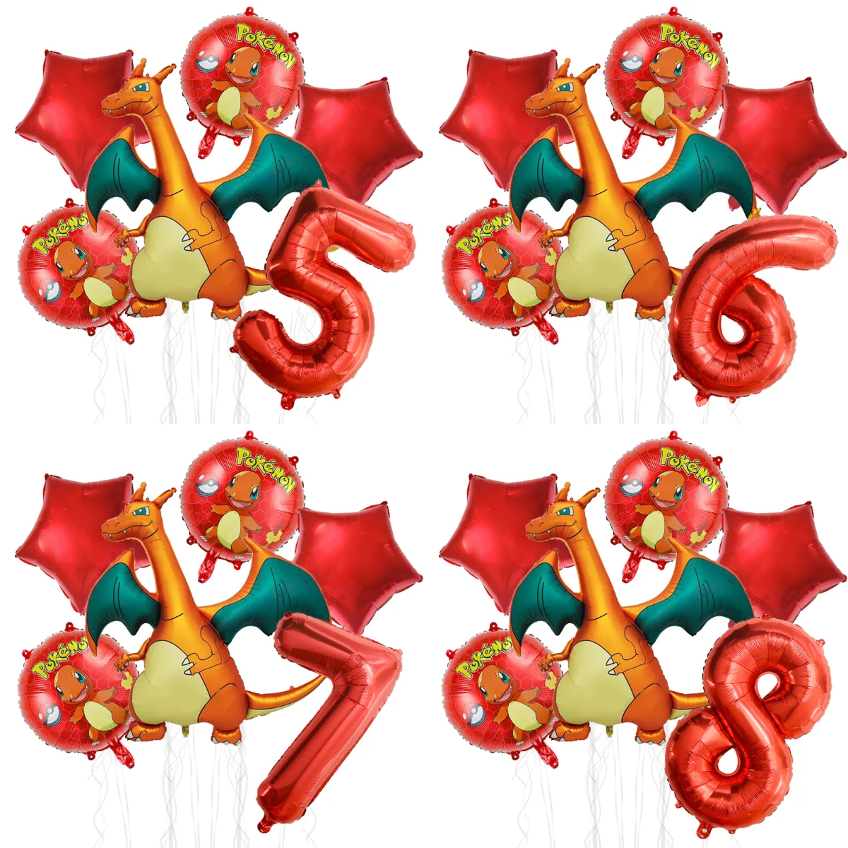 6-teiliges Pokemon-Geburtstagsdekorations-Ballonset, Dinosaurier-Folienballon, Glurak-Ballon, Geburtstagsgeschenk, Partydekoration, Babyparty