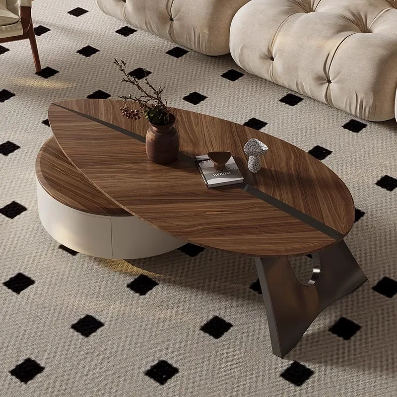 Living room home French retro small apartment creative walnut color coffee table combination