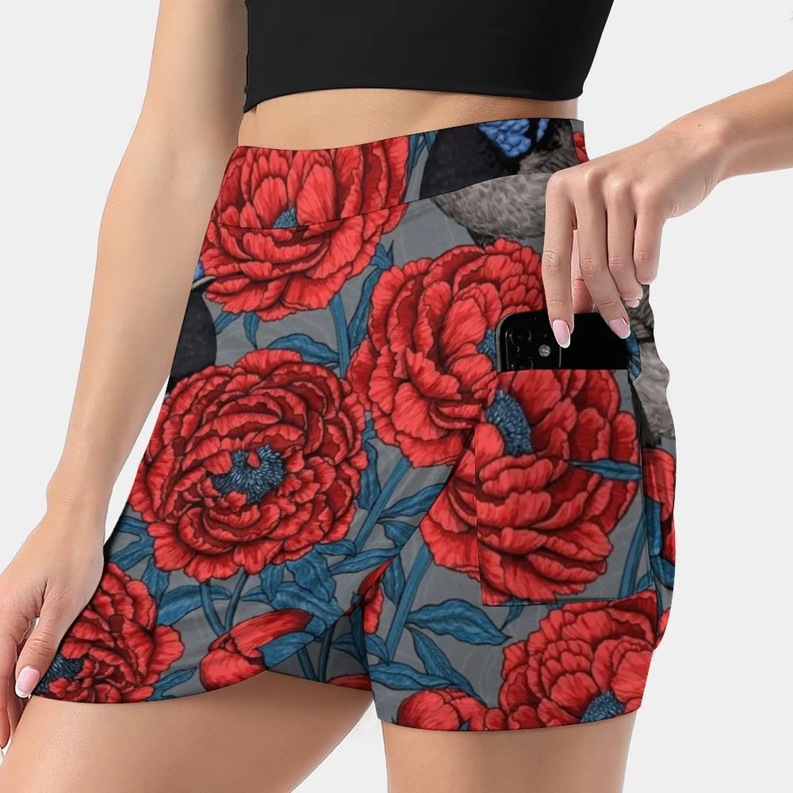 Peonies And Wrens Women's skirt With Hide Pocket Tennis Skirt Golf Skirts Badminton Skirts Running skirts Bird Wren Fairy Peony