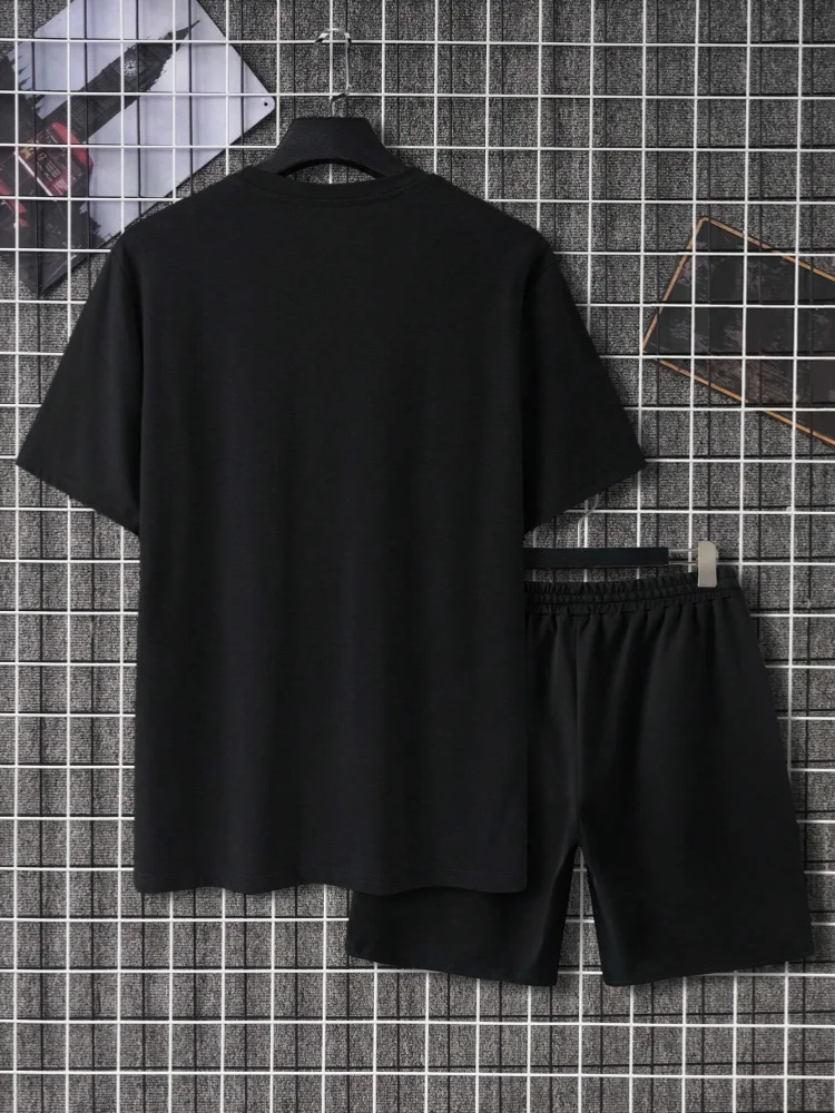 The New Summer European And American Manfinity Homme Men's Fashion King Print Short-sleeve T-shirt And Shorts Combination