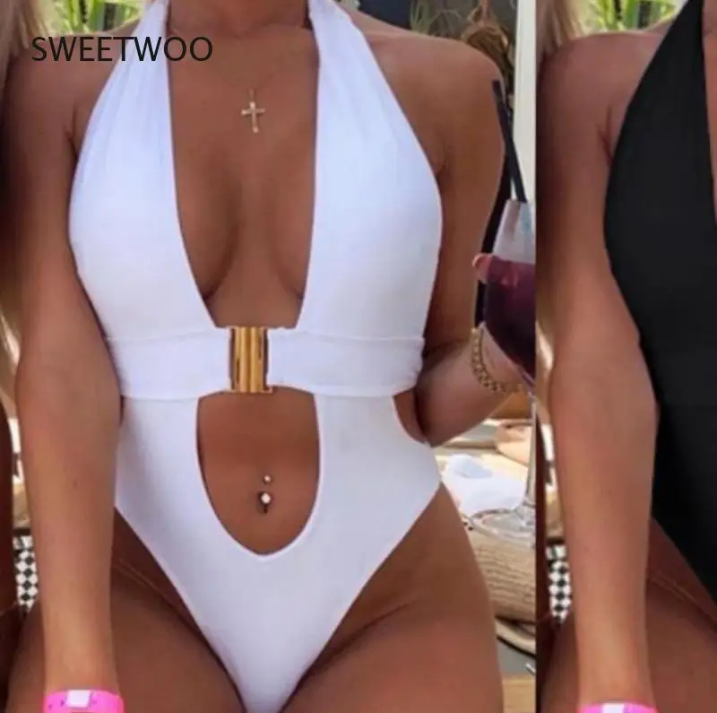 

2022 New Women Sexy Deep V-neck One-piece Swimsuit Stylish Backless Bathing Suit for Ladies Summer Beachwear