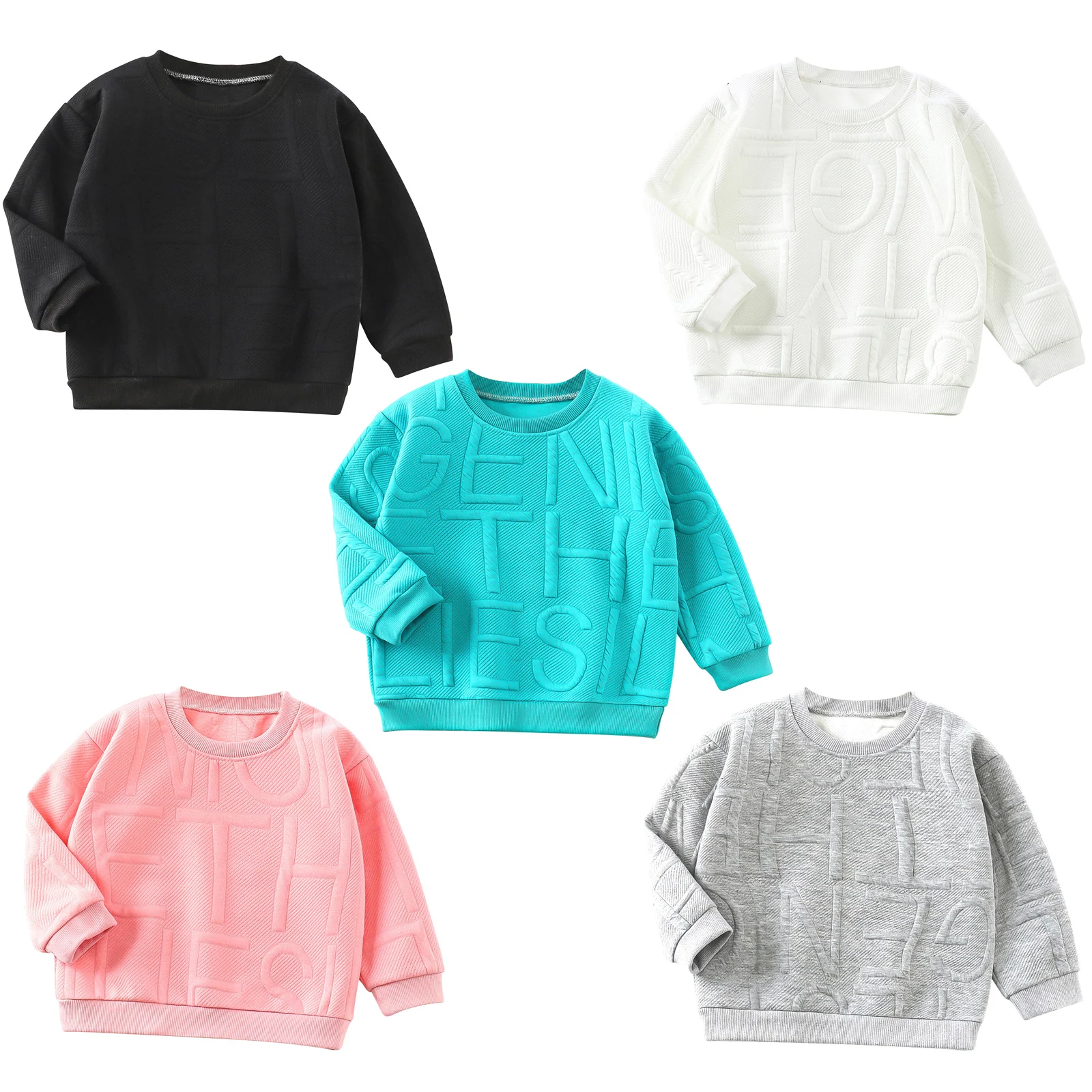 

Spring Autumn Kids Casual Sweatshirt Girls Boys Solid Color Round Neck Long Sleeve Letter Pattern Pullover Tops Sportswear