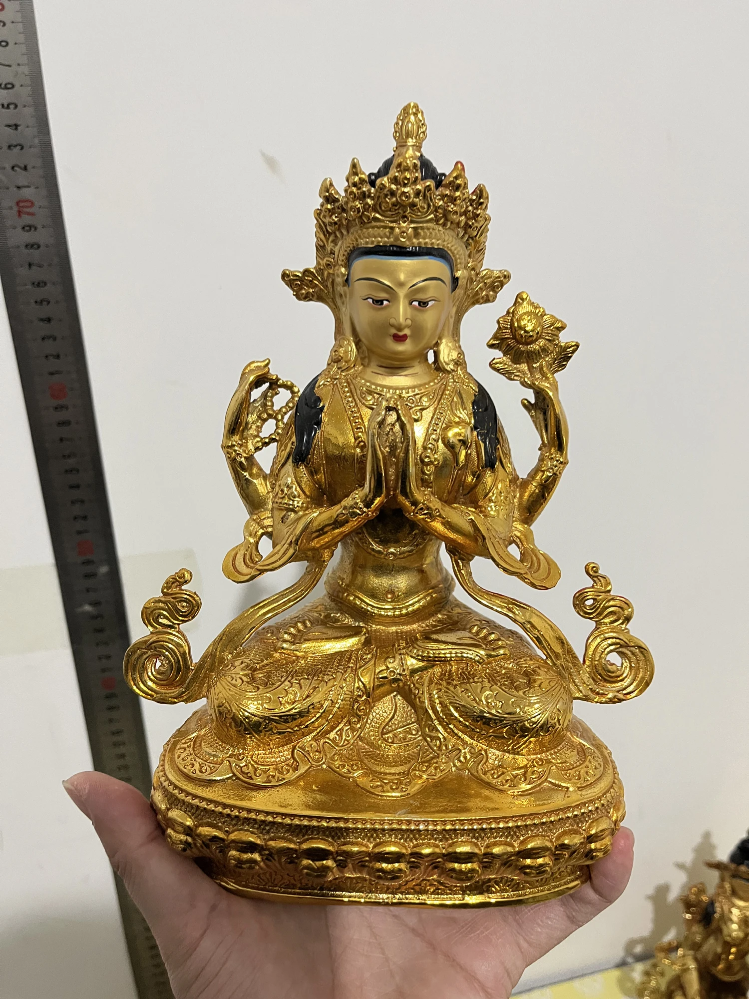 Wholesale Buddhism supply Goddess guanyin Buddha HOME Temple Worship safety healthy protection gilding COPPER Buddha statue