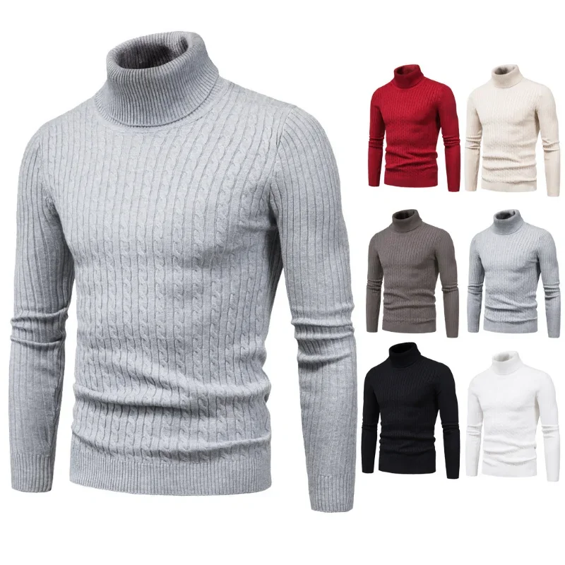 New Winter Men Turtelnecks Sweaters Good Quality Men Slim Fit Elastic Pullovers Sweaters New Male Solid Casual Sweaters Size XXL