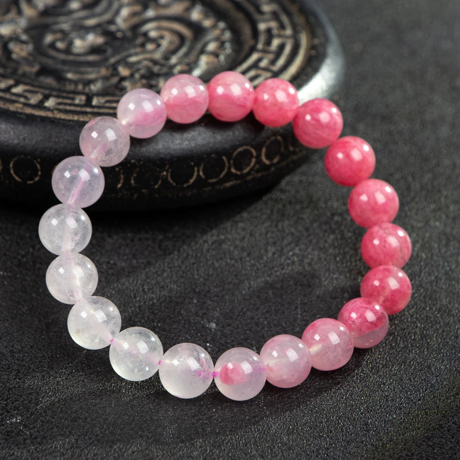 

TIMESWIND Sweet Natural Crystal Gradient Pink Round Beaded Women Bracelet with Certificate
