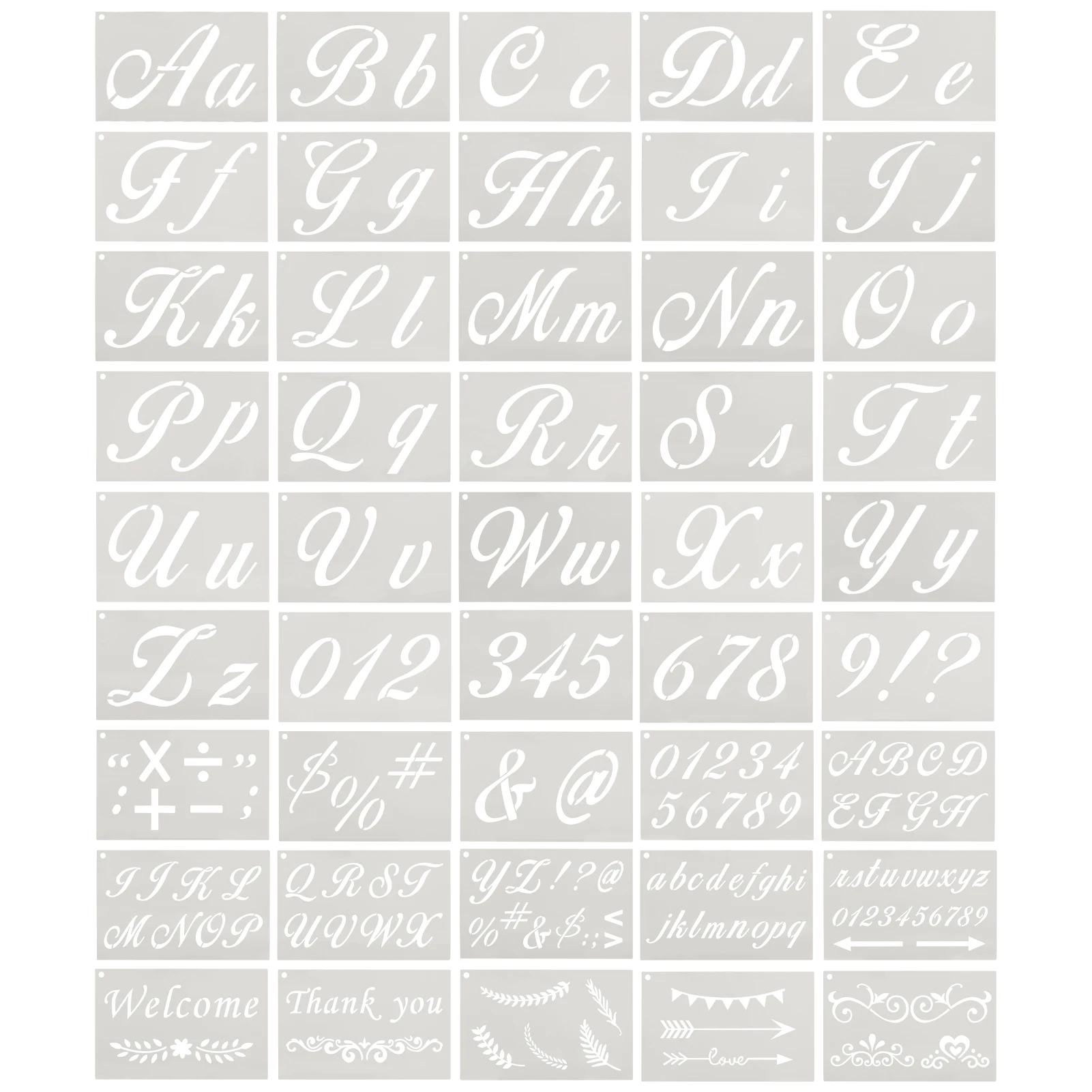 레터 스텐실 현관 원단 초안 템플릿, 재사용 가능한 DIY 공예, 회화용 목재, 벽 미술 알파벳 번호, 45 개/팩