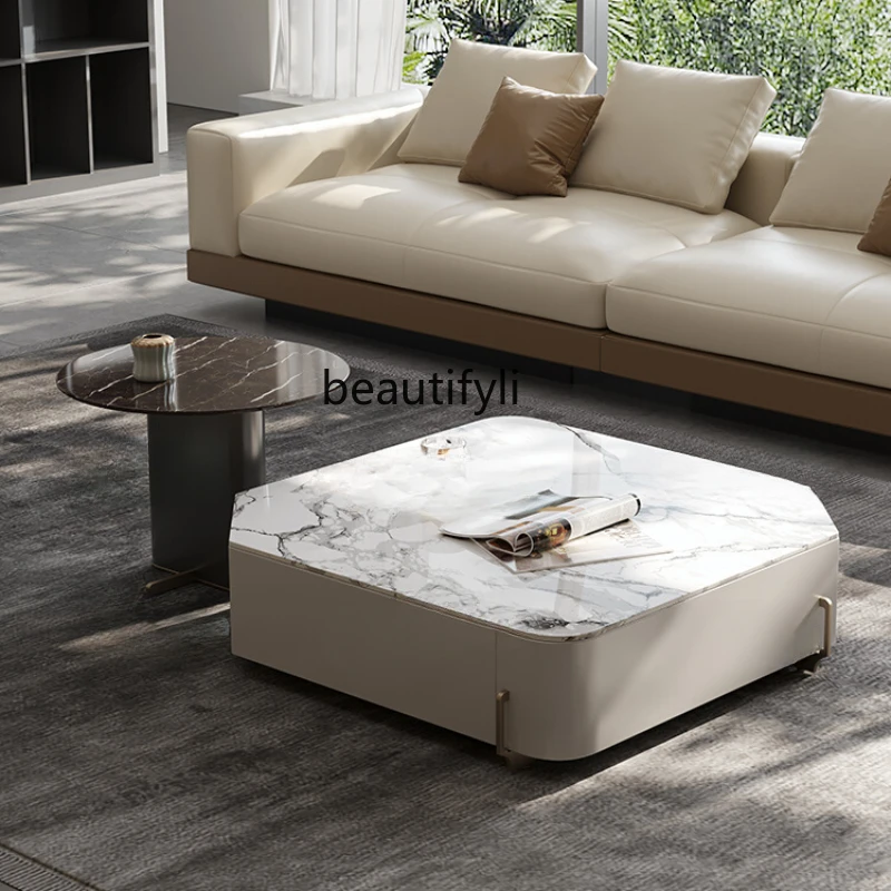 

Natural Marble Coffee Table Living Room Simple Nordic Villa Italian Minimalist Luxury Stone Corner Table