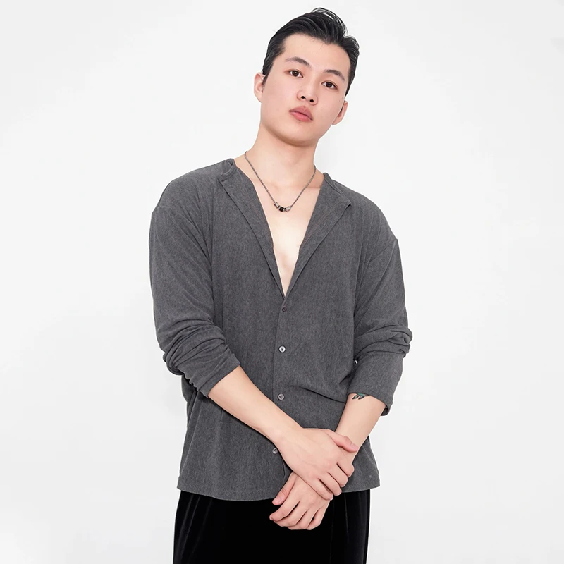 2026 New Latin Dance Tops For Men Long Sleeved Cardigan Shirts Rumba Chacha Ballroom Performance Costumes Latin Wear  DQS24660