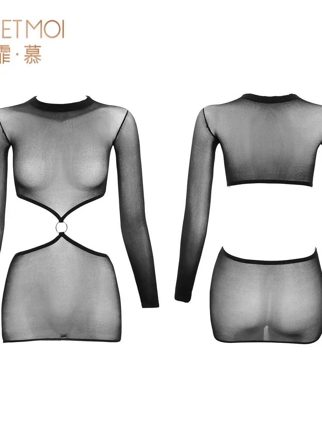 ชุดบอดี้สูทแบบใส ผ้าเนื้อบางเบา สีพื้น แขนยาว คอกลม โปร่งใส ดูมีเสน่ห์ รุ่น MCLM