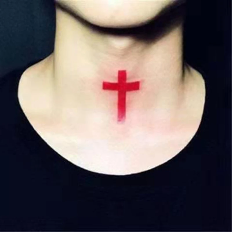 

Dark Neck Red Cross Temporary Tattoo Stickers Men and Women Waterproof Lasting Personality Cool Body Art Fake Tattoo A 6 Pattern