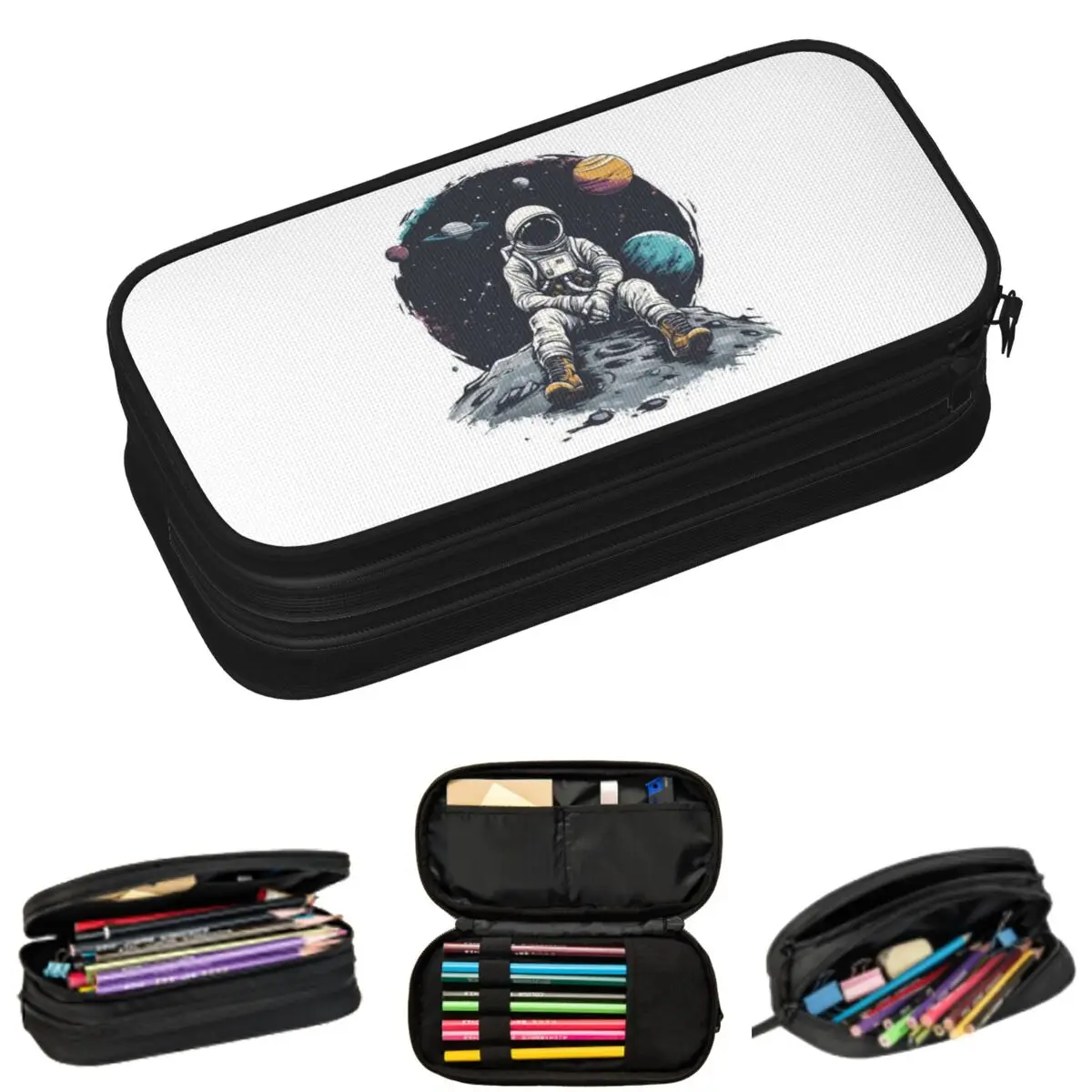 

Пеналы с принтом «Мультяшный астронавт сидит на скалах» для студентов, подарочные пеналы-коробки, большая сумка для хранения карандашей
