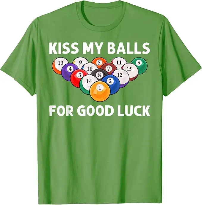 Lustiges Billard-Kunstwerk für Männer und Jungen, Billardliebhaber, Poolspieler T-Shirt, Y2k „Kiss My Balls“ für Glück, T-Shirt mit Spruch für Billardliebhaber – Detail 10
