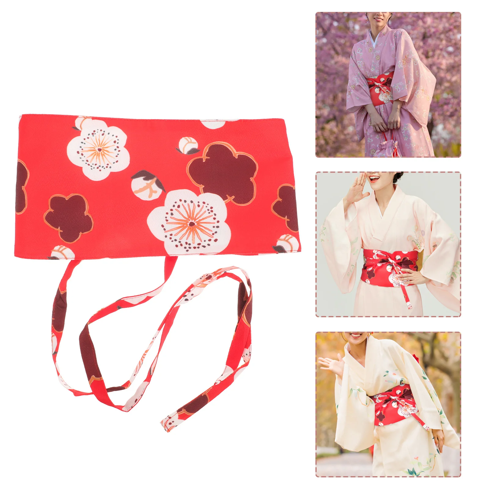 حزام يوكاتا مزين بالزهور قابل للتعديل على الطراز الياباني حزام خصر عريض للنساء فستان كيمونو ملابس سهره حزام ملفوف أنيق