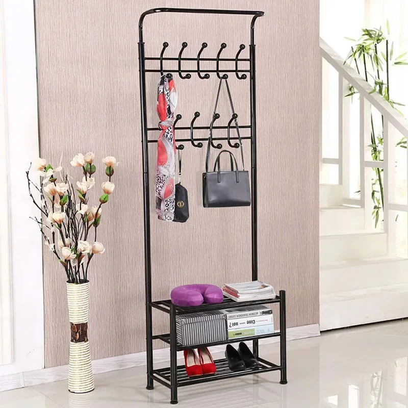 

SmileMart Metal Multipurpose Entryway Hall Tree with 3-Tier Shoe Rack, Black coat rack