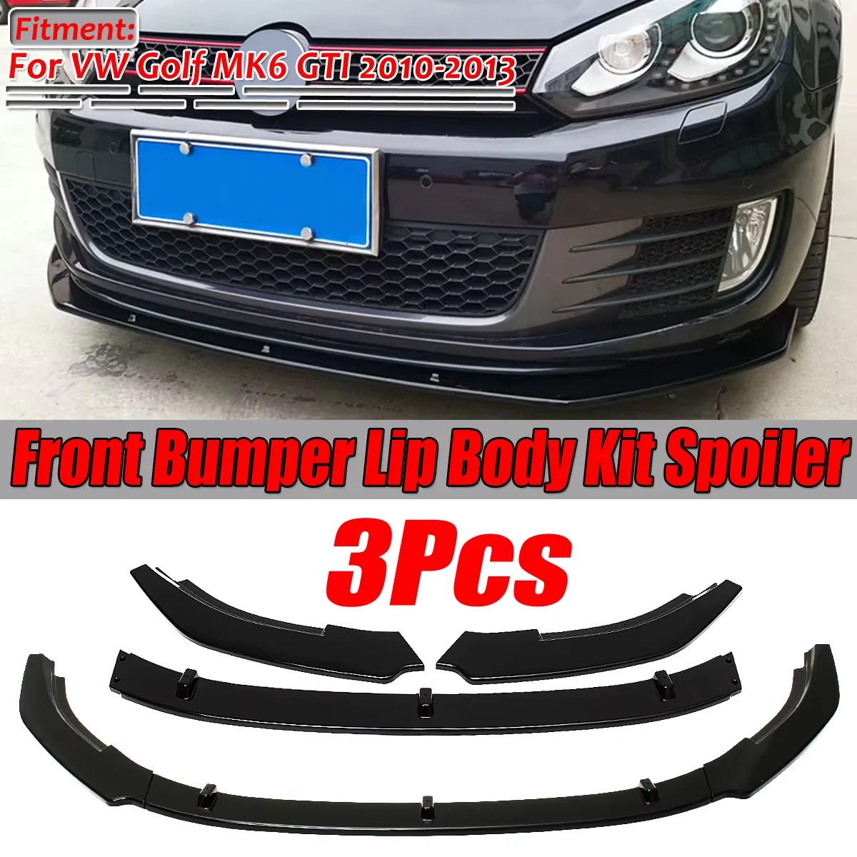3xCar pare-chocs avant séparateur lèvre diffuseur corps Kit Spoiler garde déflecteur lèvres protecteur couverture pour VW pour Golf MK6 GTI 2010-2013