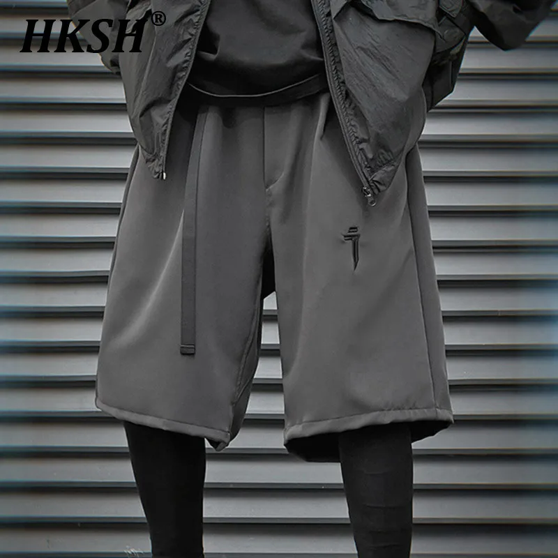 

HKSH Heavy Industry's Spring Summer New Sports Casual Shorts Men's Tide Dark Trendy Large Size Ribbon Knee-length Pants HK0899