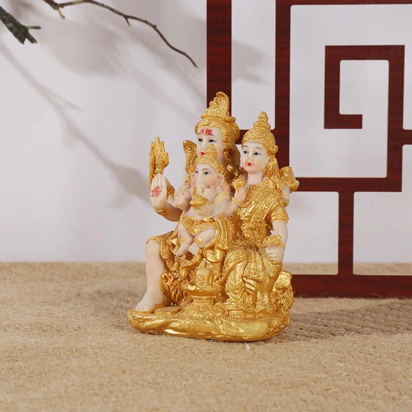 Hindu Deity Hindu Decor Gold Color Feng Shui Figurine Holding Baby Buddha Statue for Altar Living Room Shrine Car Garden