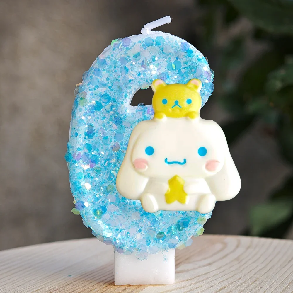 Kawaii Cinnamoroll Cartoon-Themen Glitzerkerze Kinder Geburtstagskerze Dekorationen Tortendekoration Baby-Shower Party-Zubehör – Detail 28