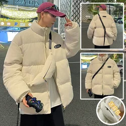 Parkas de pana para hombre, abrigo suelto con cremallera, chaqueta gruesa con cuello alto, chaqueta de pan, chaqueta de invierno, Parkas negras