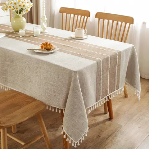 Tovaglia in cotone e lino Battilo Tovaglia rettangolare rotonda Copritavolo impermeabile per tavolino da pranzo Decorazione della cucina