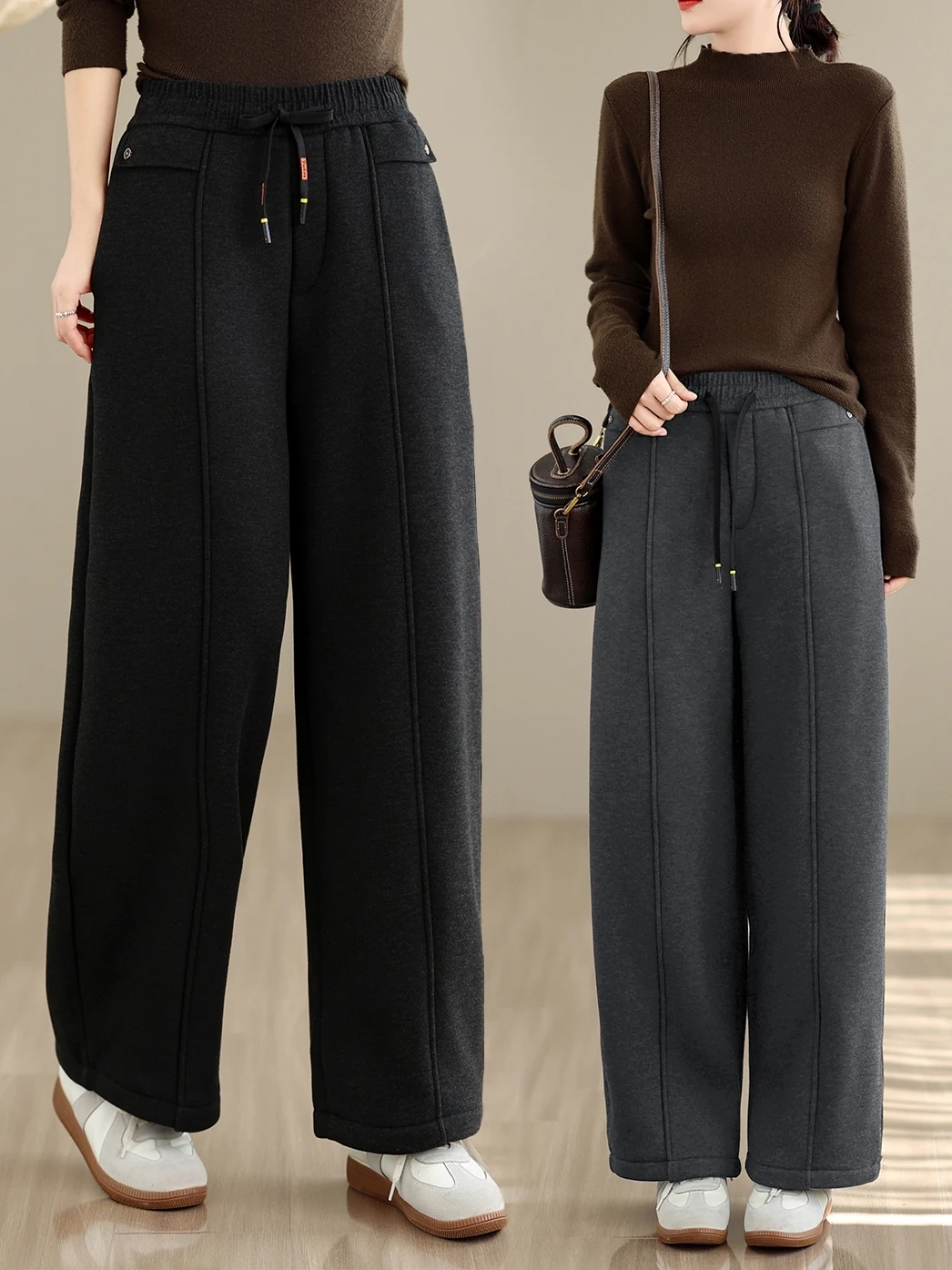 Authentic Sticky Rice Pants High Waist Wide Leg Straight Cut Winter New Arrival Women's Casual Trousers Comfortable Fit