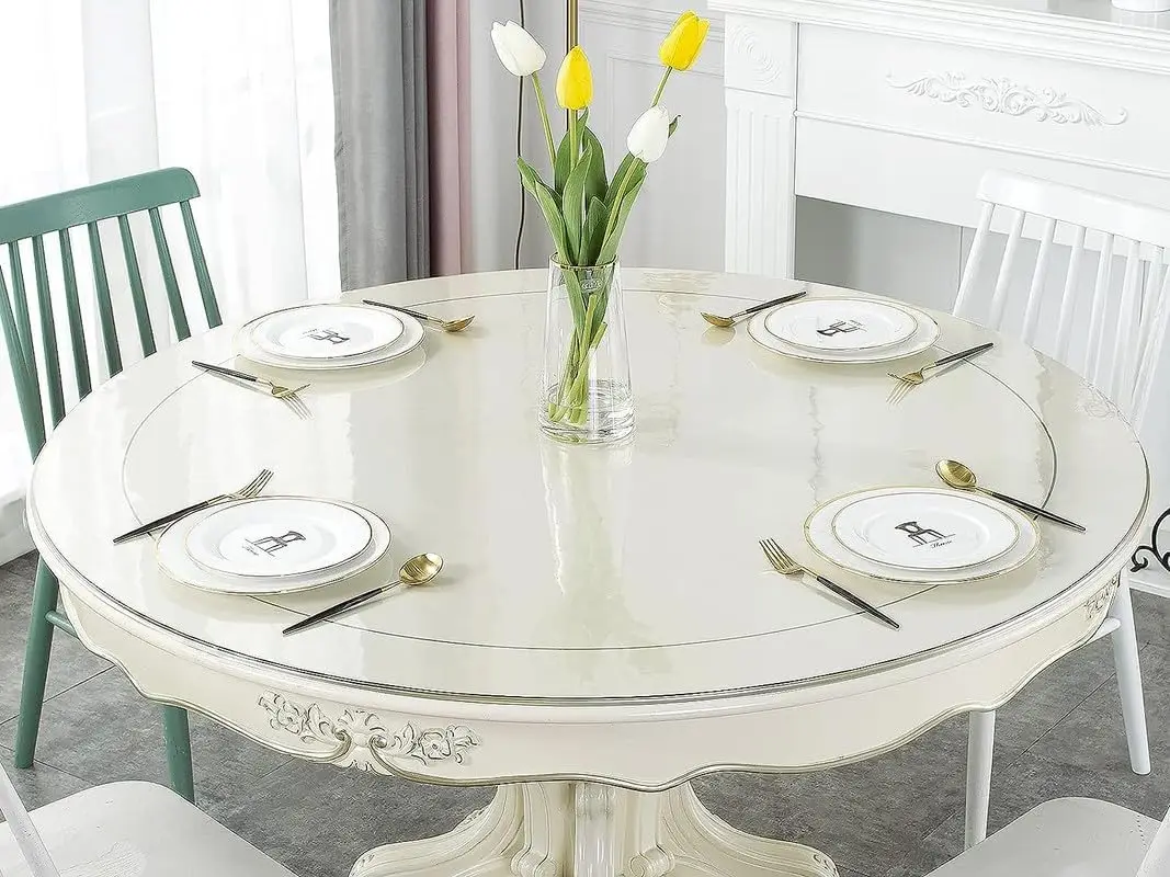 2.0Mm Thi 58 Hes Clear Round Table Protector, Round Table Cover, Tablecloth Protector, Table Protector For Dining Room Table &