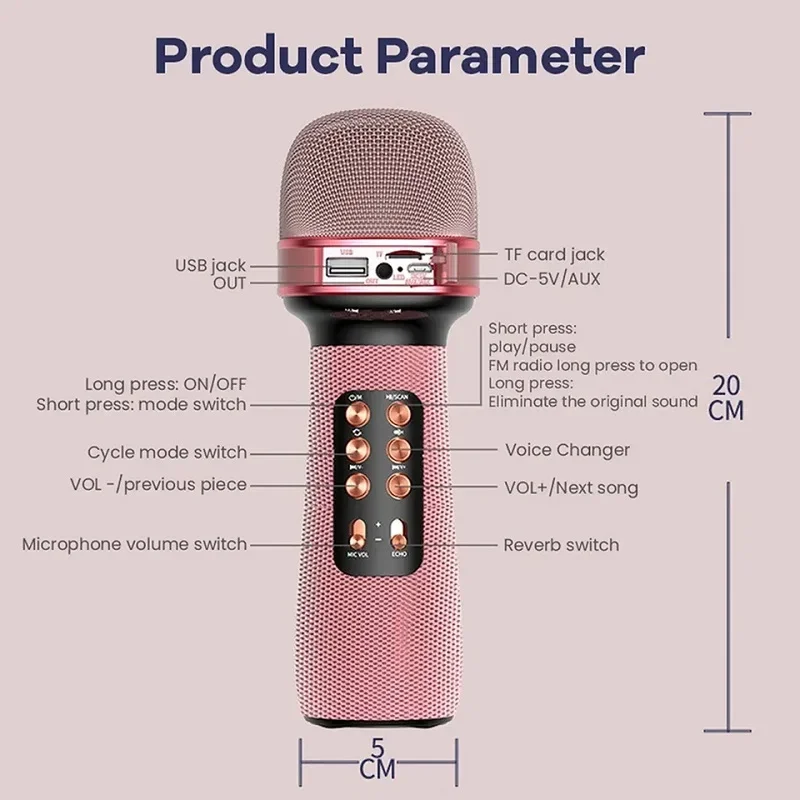 New Professional Wireless Bluetooth Karaoke Microphone Portable Music Sing Mic Voice Changing Audio Speaker Player Accessory