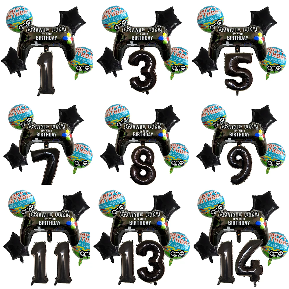 Gamepad Balloons Game On with Black Digit Number Balloon Children's Birthday Party Decorations Game Theme Party Supplies