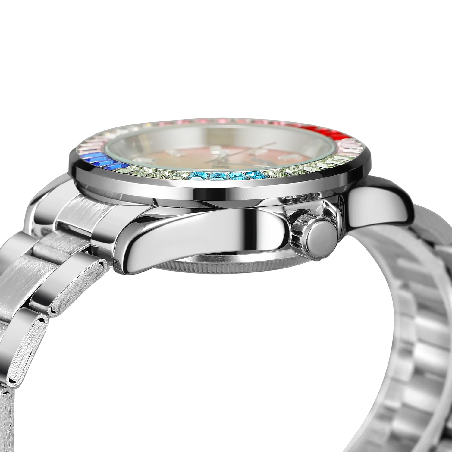 Luxury Brands WINNER Colored Diamonds Man Watch Automatic Movement Mechanical Clock Stainless Steel Waterproof Replica Watches