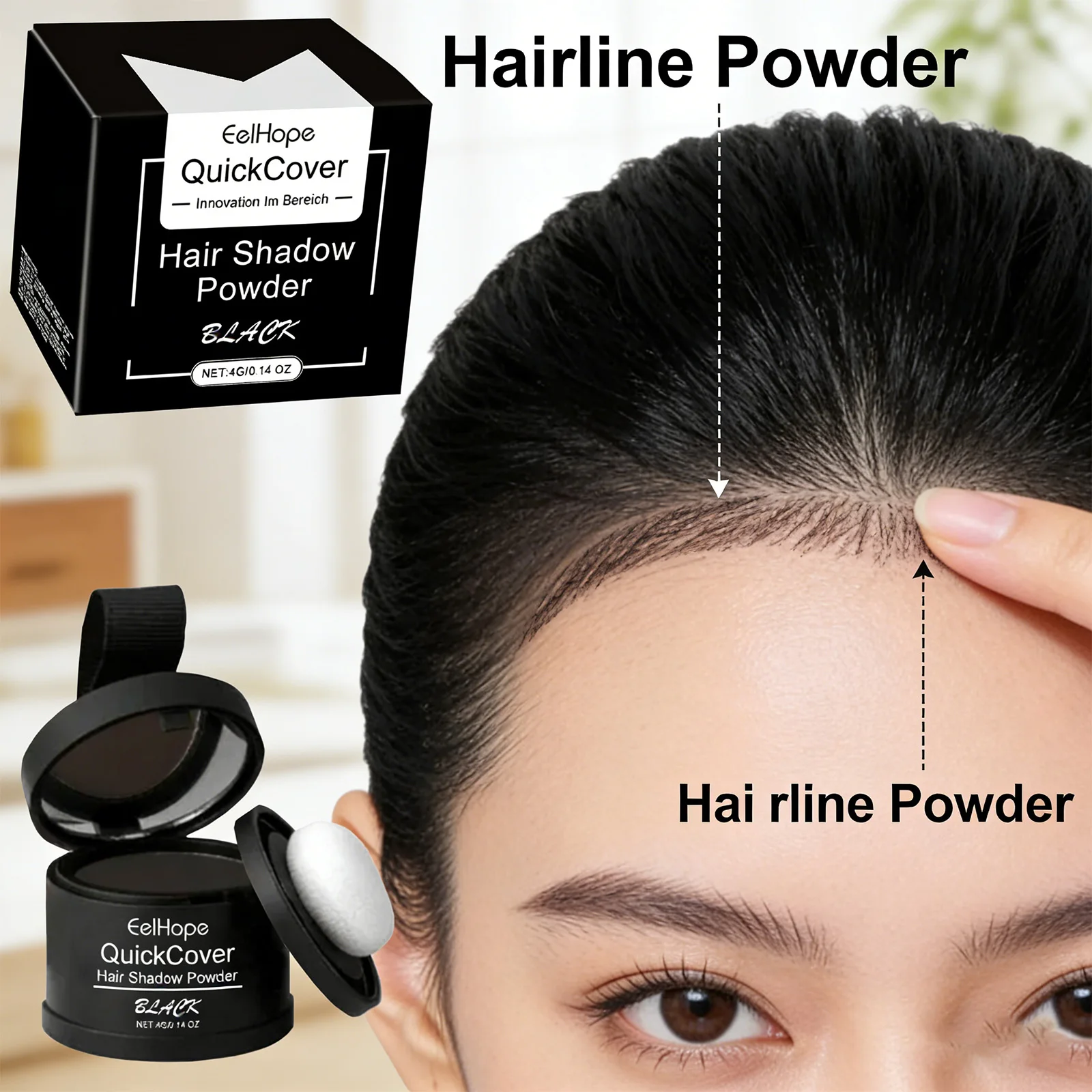 Black Hairline Powder Instant Cover Hair Root Long Lasting Waterproof Sweat Proof Natural Fit Waterproof Lightweight Nature