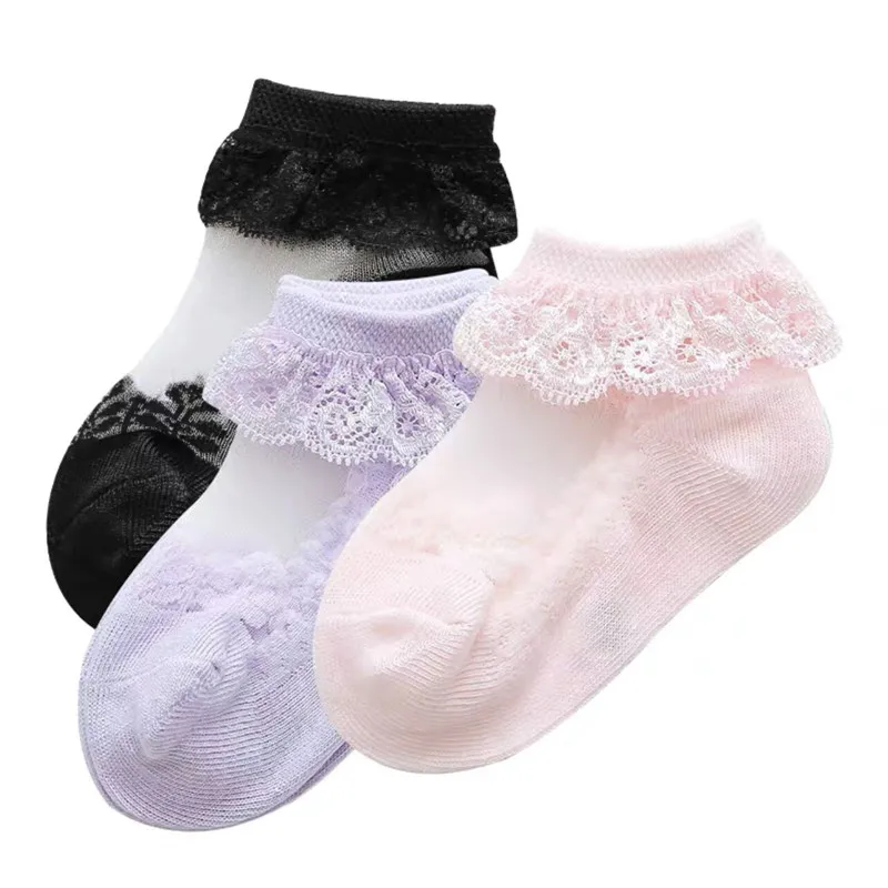 

3pairs/Lot Princess Cotton Socks Lace Socks Soft Ruffled Summer Breathable 1-12Years