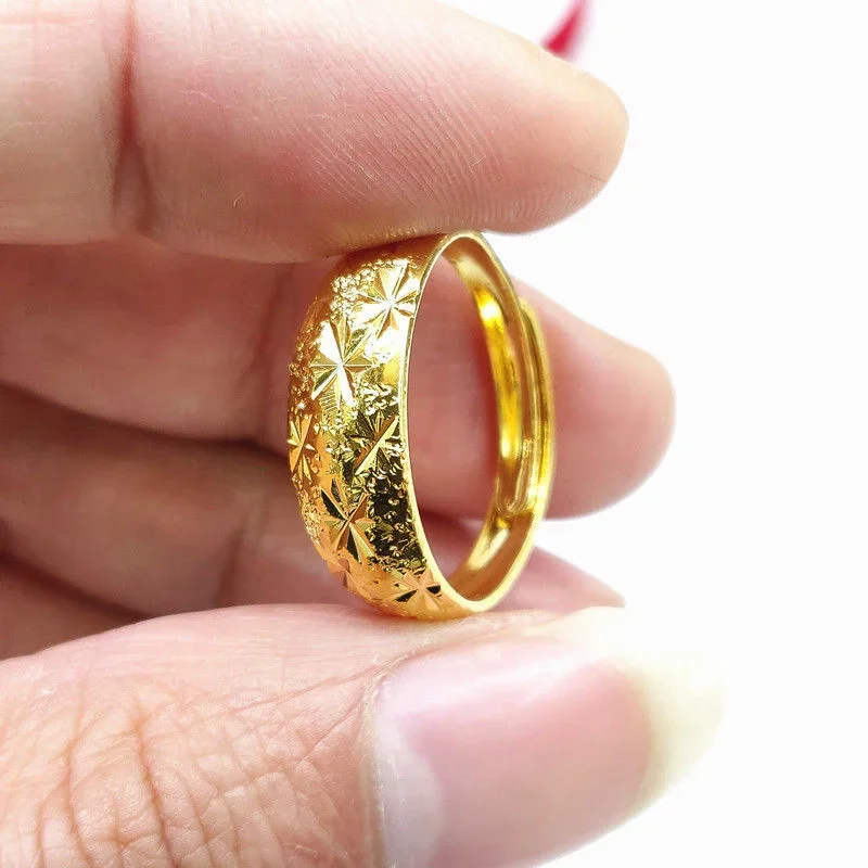 Cincin pembuka bintang kekasih tahan lama untuk pria dan wanita imitasi berlapis murni asli 18k emas kuning 999 perhiasan 24k Euro tidak pernah F