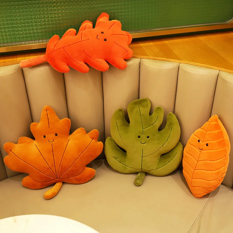 

Simulation Ginkgo Leaf Throw Pillow Plush Stuffed Lifelike Cartoon Green Leaves Red Maple Leaf Room Decoration Sofa Cushion Gift