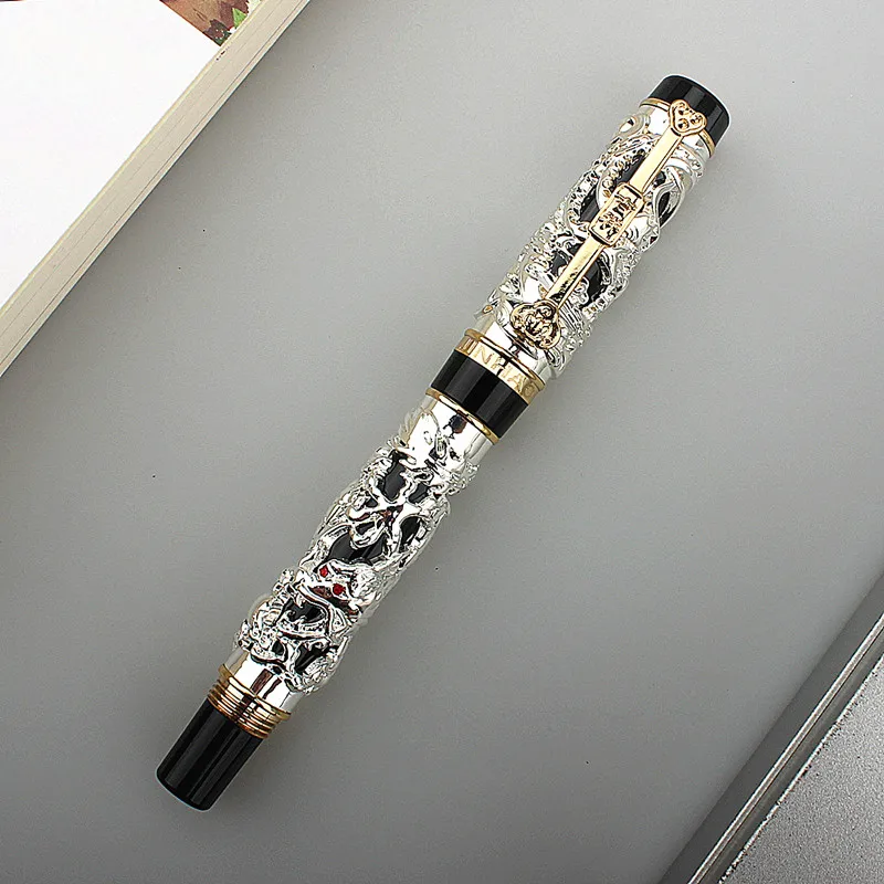 Jinhao Dragon and Phoenix Auspicious Fountain Pen Medium Nib Luxury Metal Ink Pens for Collection Office School Supplies